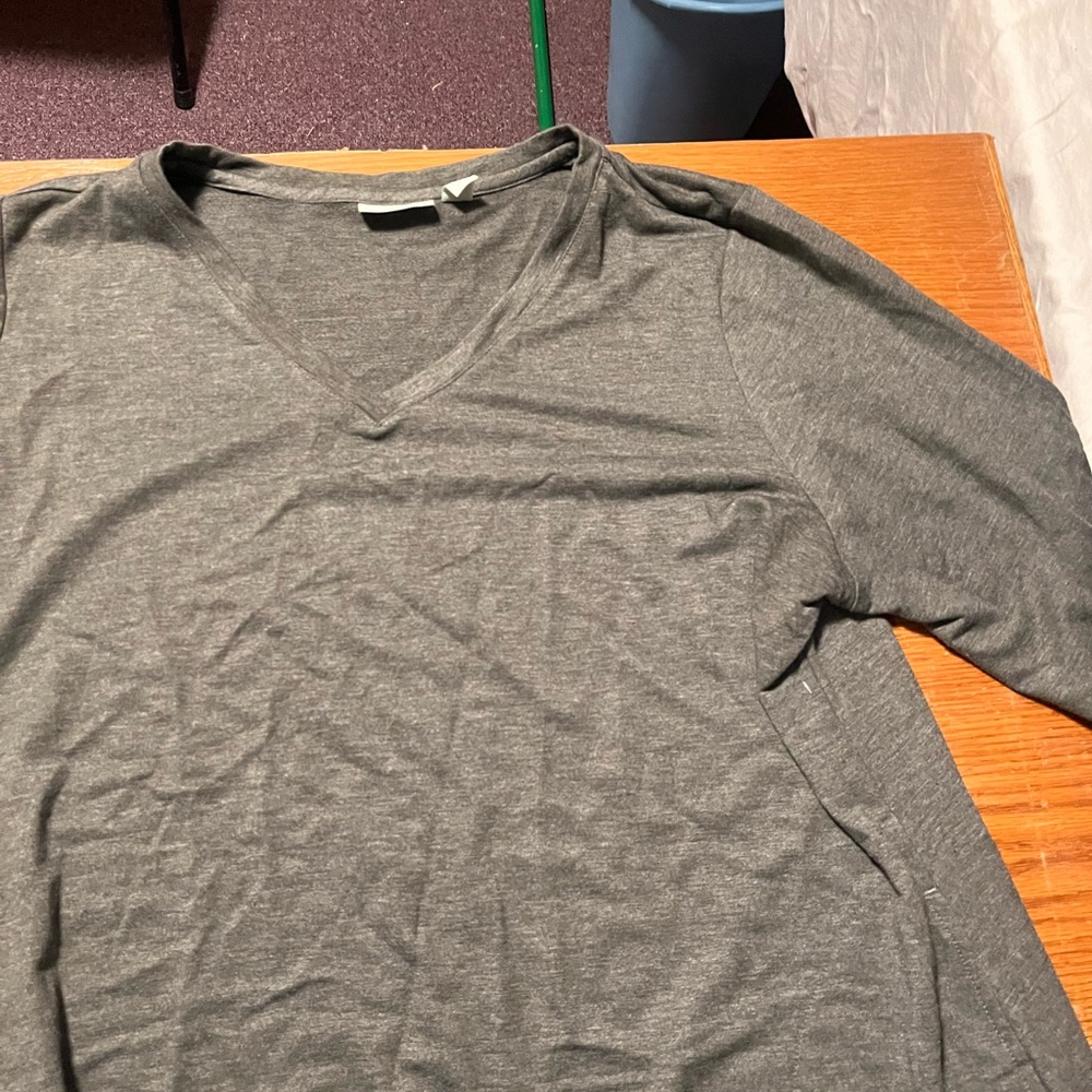 Gray V-Neck Long Sleeve Shirt